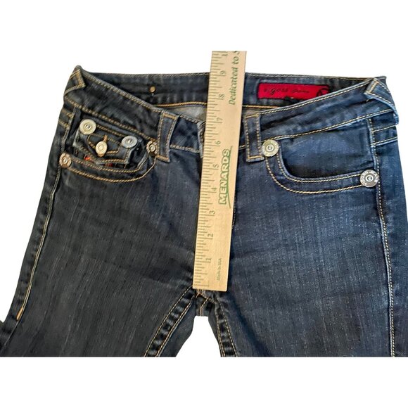 Vigoss Jeans Juniors 5 Used Low Rise Bootcut Stretch Denim Fold Over Pockets - Picture 10 of 16
